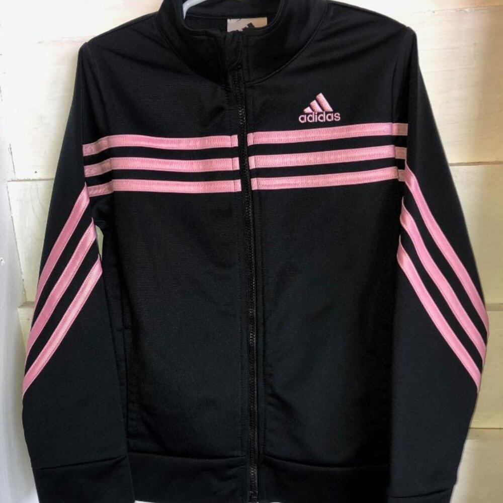 Adidas Girls Size 6X Full Zip Jacket Black & Pink Fall Spring Back to School